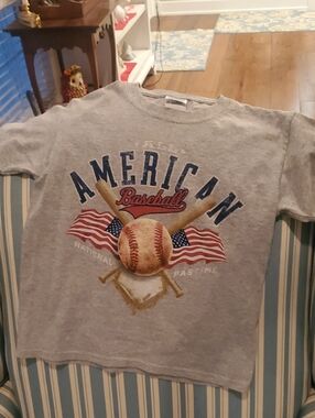 Gildan Gray 'American Baseball' Graphic Tee with Flags